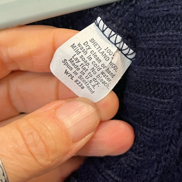 100% Shetland Wool THE MOORS Sweater by Lord Jeff Vintage 80’s Sz L Navy Blue - Picture 14 of 14